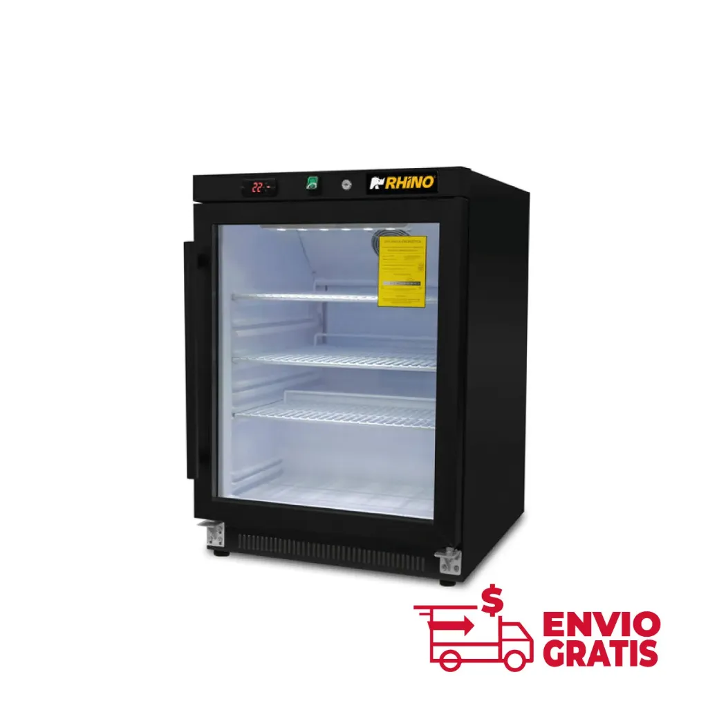 Refrigerador Vertical Negro Puerta de Cristal 4 Pies Rhino REVEAB-4C