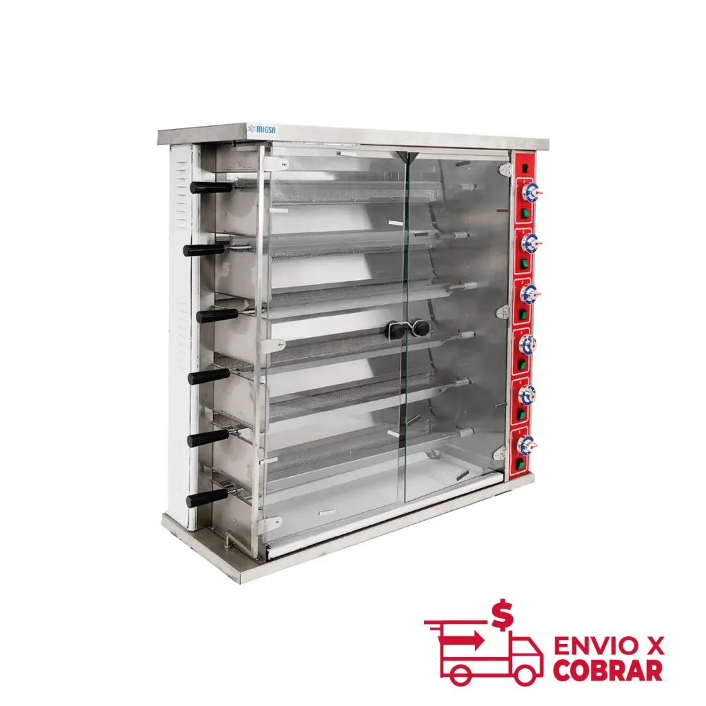 WE32 | ROSTIZADOR DE POLLOS A GAS DE 6 VARILLAS (24-30 POLLOS)