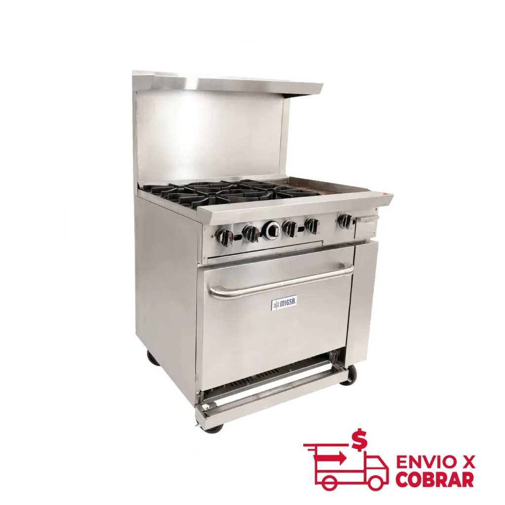 DCR36-6Q | ESTUFA COMERCIAL A GAS DE 6 QUEMADORES Y HORNO CON RESPALDO