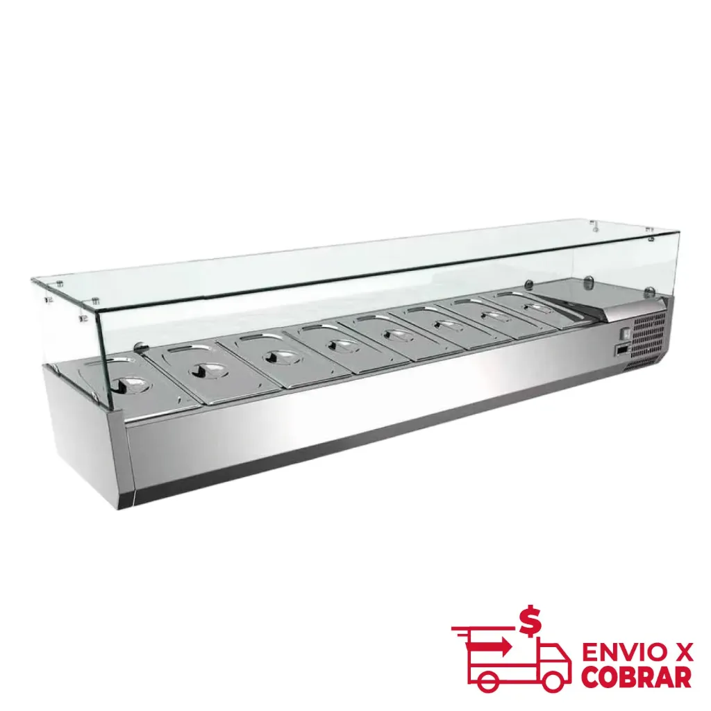 Vitrina refrigerada para ensaladas y pizzas sobre mesa Migsa Modelo RT-1800L